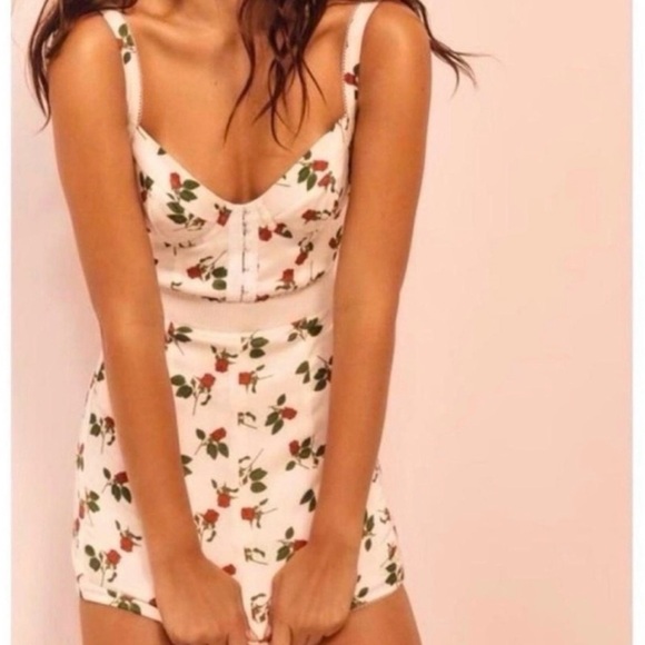 For Love & Lemons | White & red "Love Song" rose bustier corset retro dress XS - Picture 3 of 7